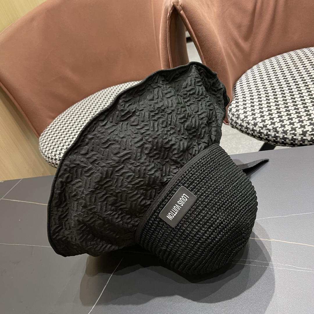  Lv路易威登 夏季出游遮阳防晒帽大檐防紫外线气
质百搭潮太阳帽子女蝴蝶结草帽