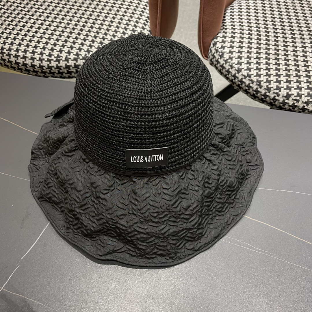  Lv路易威登 夏季出游遮阳防晒帽大檐防紫外线气
质百搭潮太阳帽子女蝴蝶结草帽