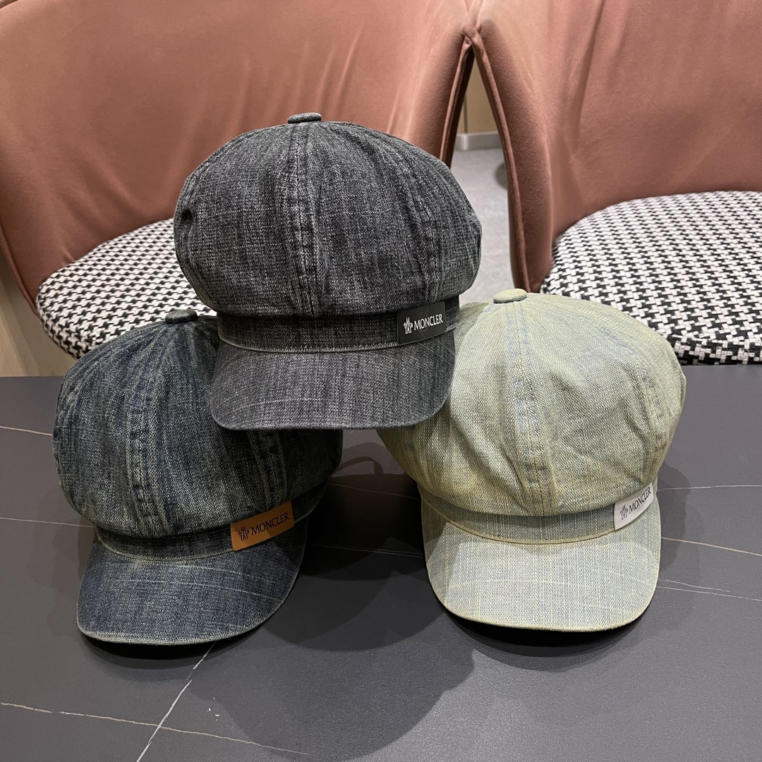  蒙口 2025新款韩版复古水洗牛仔贝雷帽女英伦风八角帽春
夏时尚画家帽显脸小