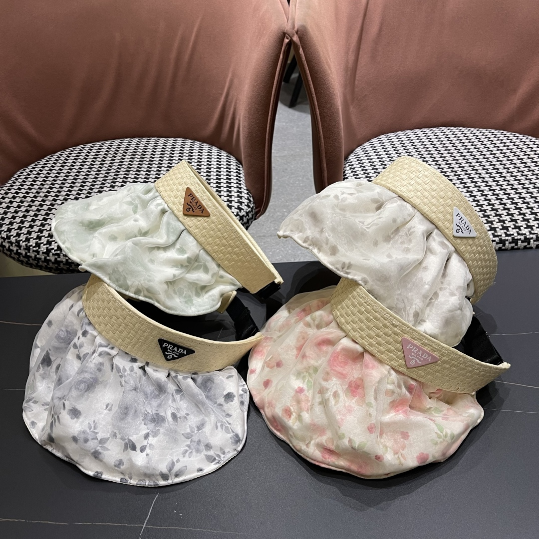  Prada普拉达多2025遮阳帽女夏季新款海边度假沙滩防晒防紫外线空顶帽