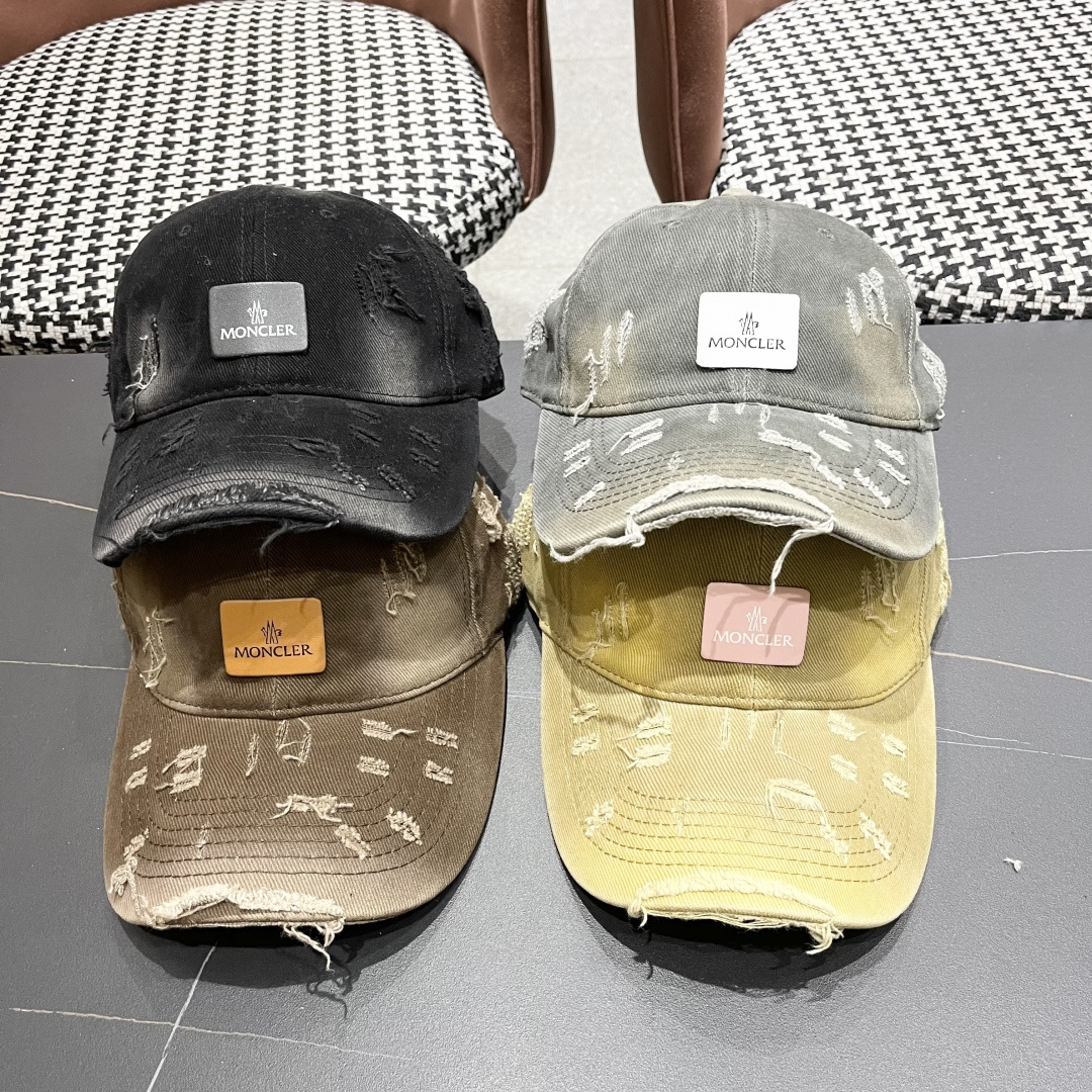  Moncler蒙口 破洞蝴蝶结棒球帽2025春新款，防晒复古百搭鸭舌帽子男潮