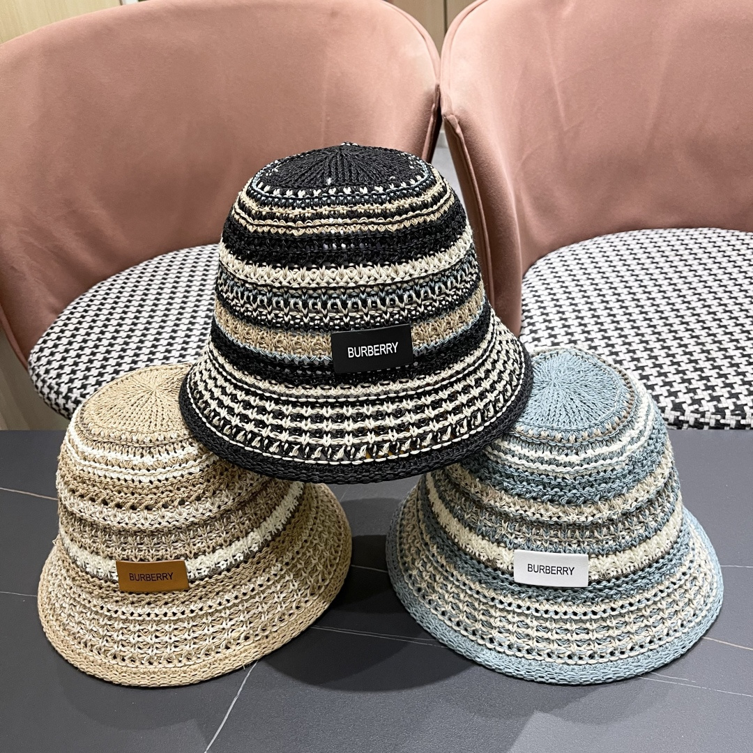  Burberry（巴宝莉）春夏针织镂空撞色条纹渔夫帽女百搭防晒出游遞阳
帽显脸小水桶帽潮