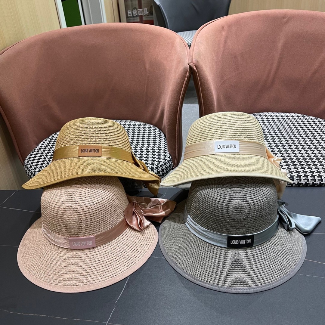  lv路易威登2025新款草帽女蝴蝶结遮阳防晒法式海边度假帽子