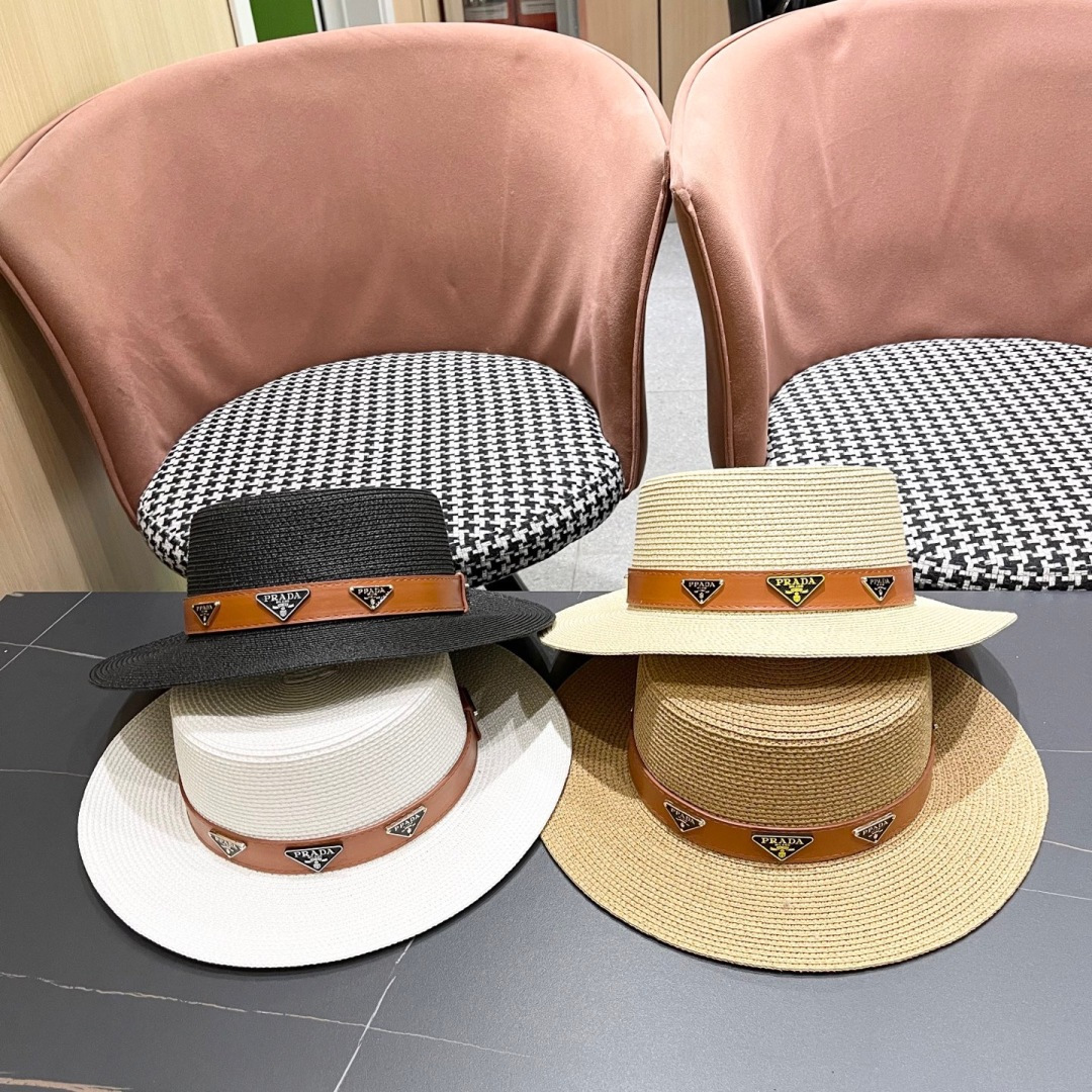 PRADA普拉达】2025新款平顶草帽，出街必备超好搭配，赶紧入手！