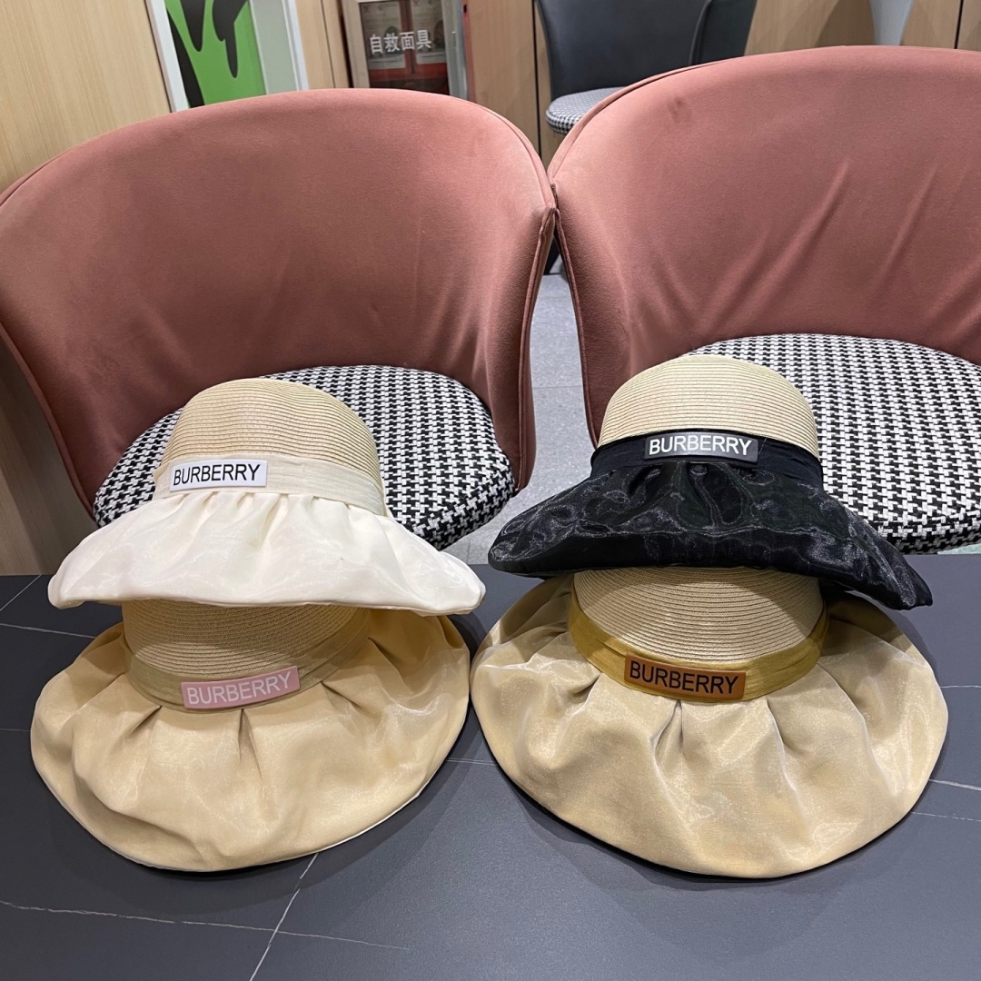  Burberry（巴宝莉）春夏欧根纱大蝴蝶结草帽遮阳帽女可
折叠蝴蝶结优雅出游度假渔夫帽