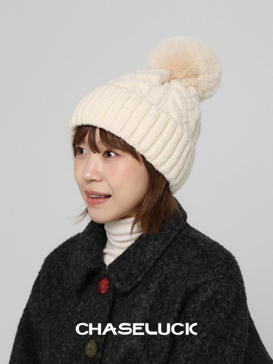 蒙口 加绒加厚毛线帽女款冬季保暖防寒冷帽防风麻花粗针织帽毛球护耳帽