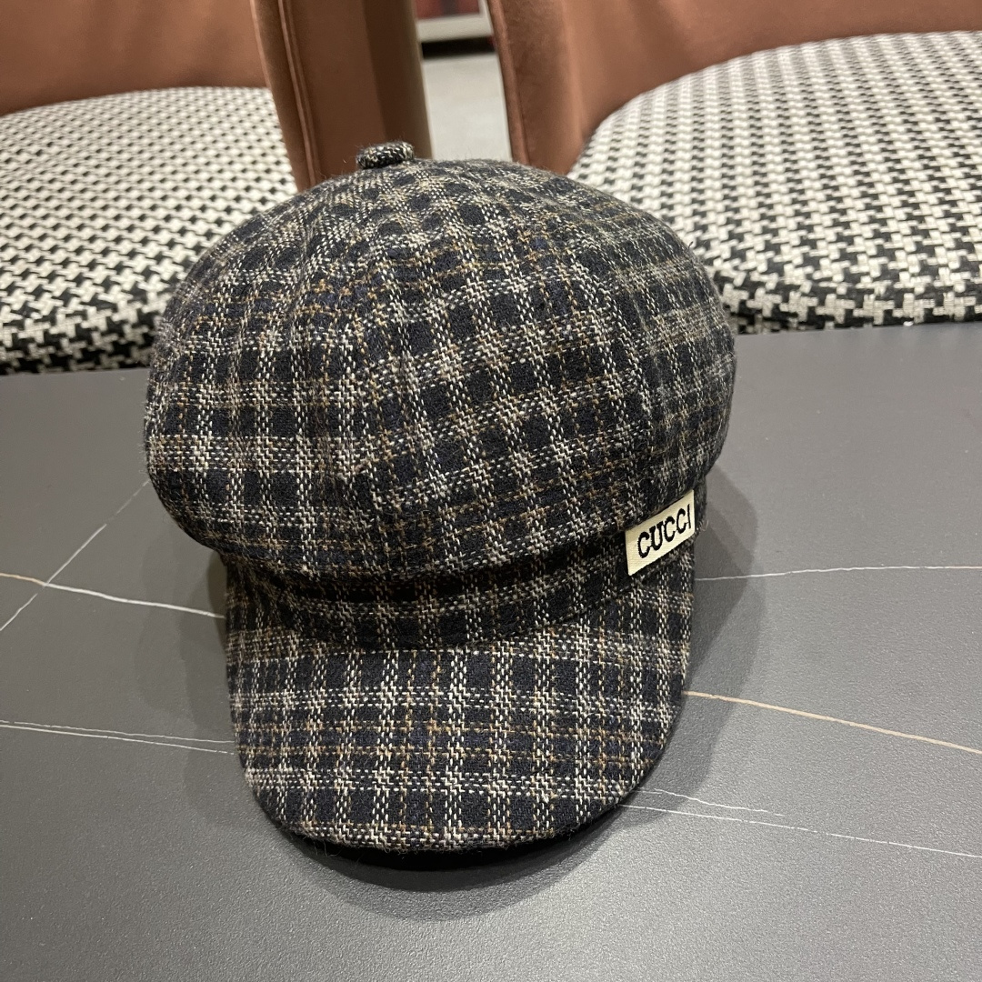 古奇 英伦风格纹贝雷帽子女春秋2025新款大头围百搭显脸小报童画家帽子