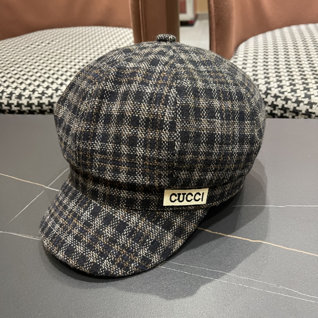 古奇 英伦风格纹贝雷帽子女春秋2025新款大头围百搭显脸小报童画家帽子