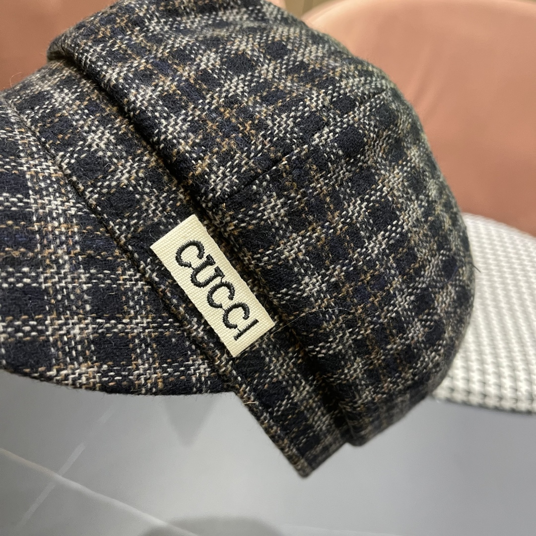 古奇 英伦风格纹贝雷帽子女春秋2025新款大头围百搭显脸小报童画家帽子