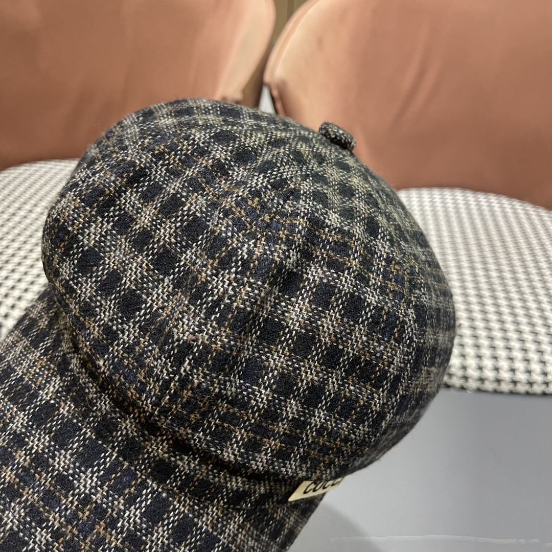 古奇 英伦风格纹贝雷帽子女春秋2025新款大头围百搭显脸小报童画家帽子