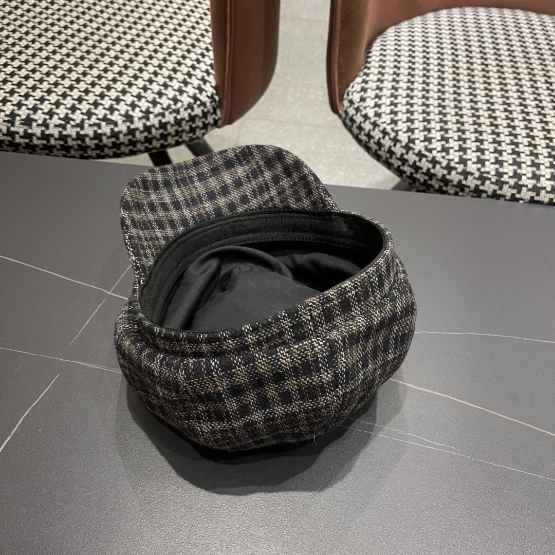 古奇 英伦风格纹贝雷帽子女春秋2025新款大头围百搭显脸小报童画家帽子