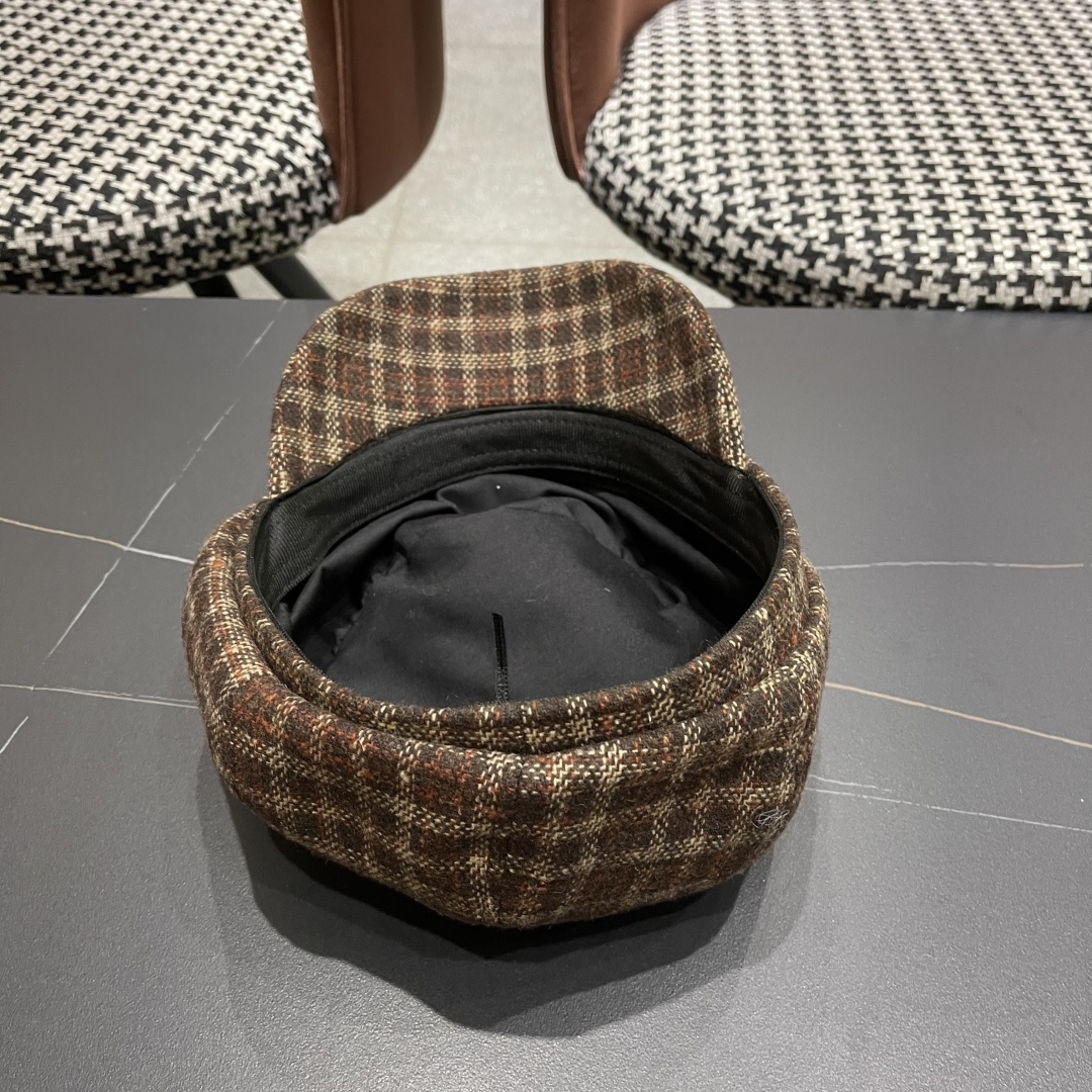 古奇 英伦风格纹贝雷帽子女春秋2025新款大头围百搭显脸小报童画家帽子