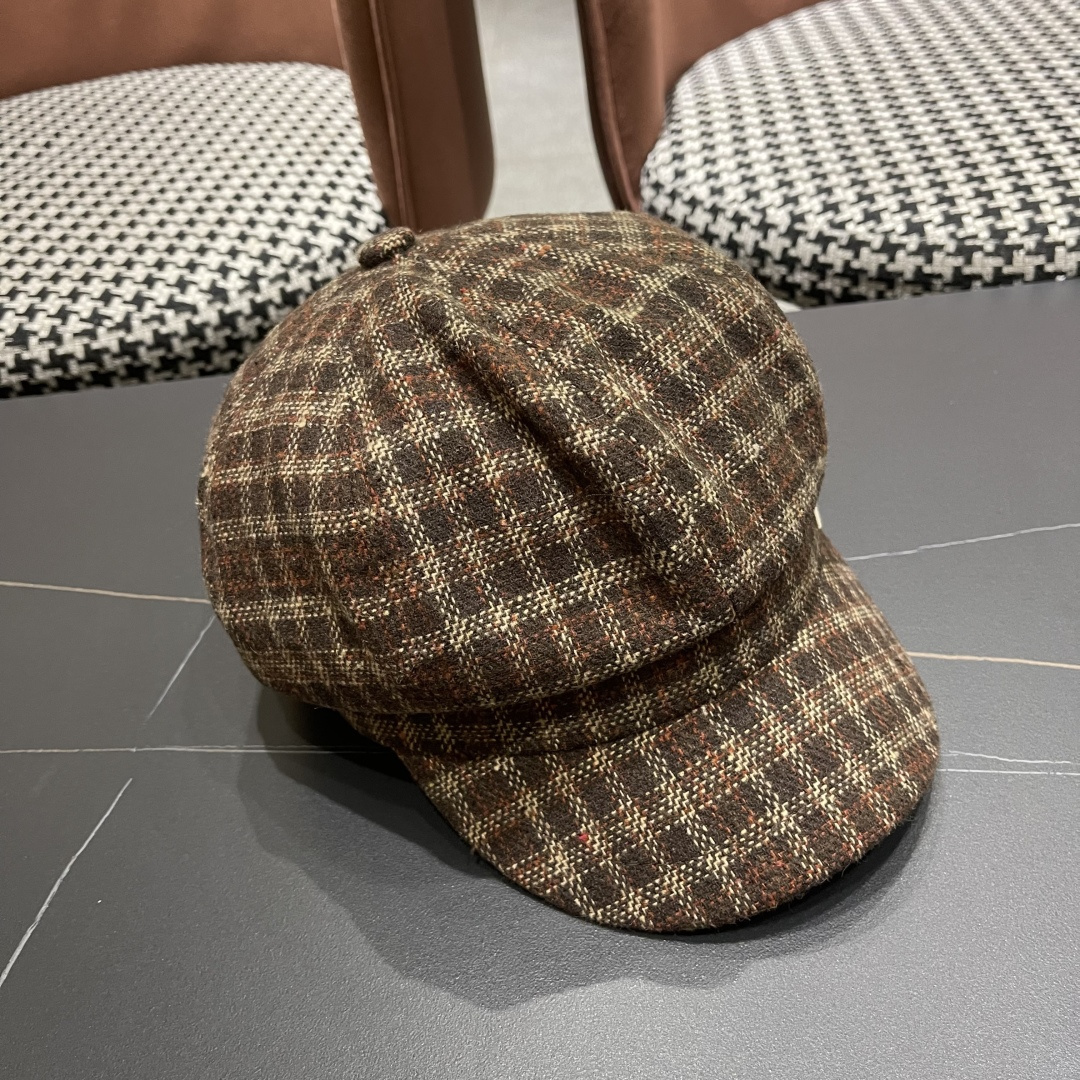 古奇 英伦风格纹贝雷帽子女春秋2025新款大头围百搭显脸小报童画家帽子