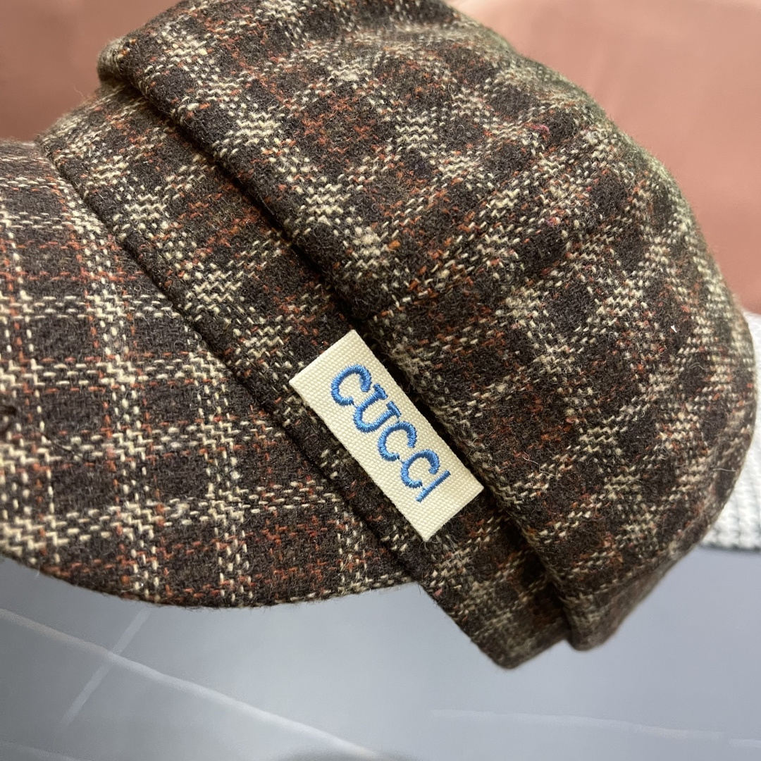 古奇 英伦风格纹贝雷帽子女春秋2025新款大头围百搭显脸小报童画家帽子