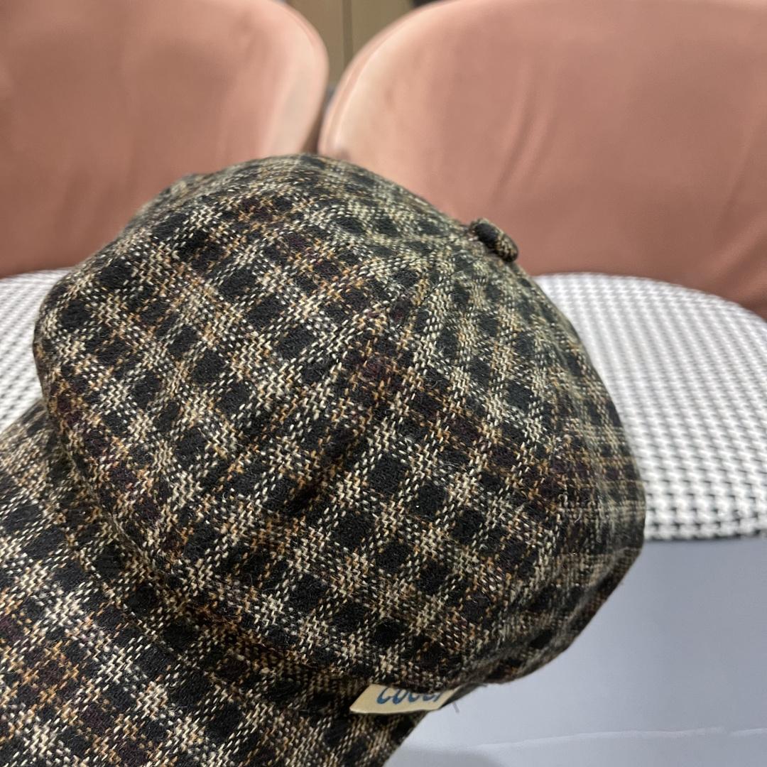 古奇 英伦风格纹贝雷帽子女春秋2025新款大头围百搭显脸小报童画家帽子