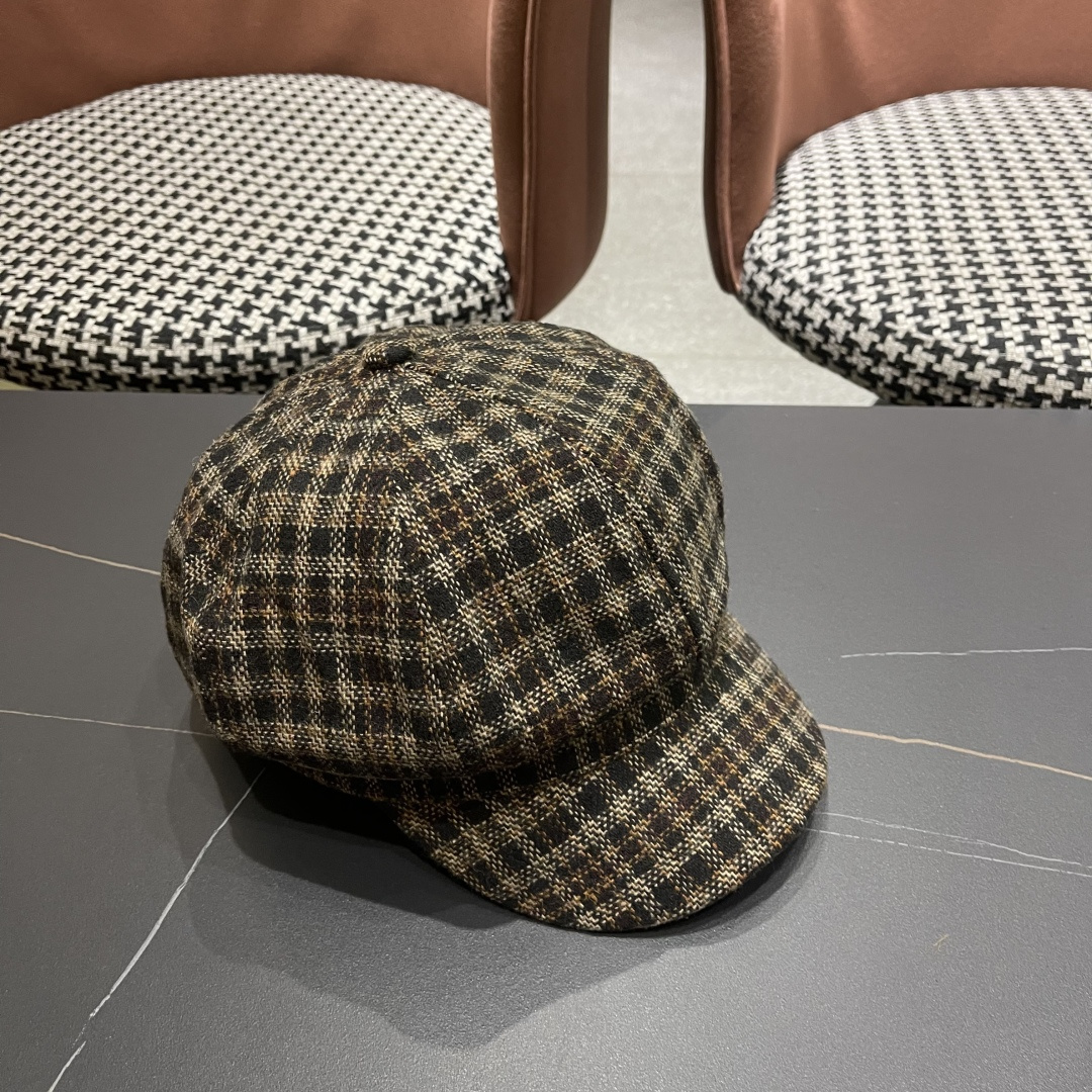 古奇 英伦风格纹贝雷帽子女春秋2025新款大头围百搭显脸小报童画家帽子