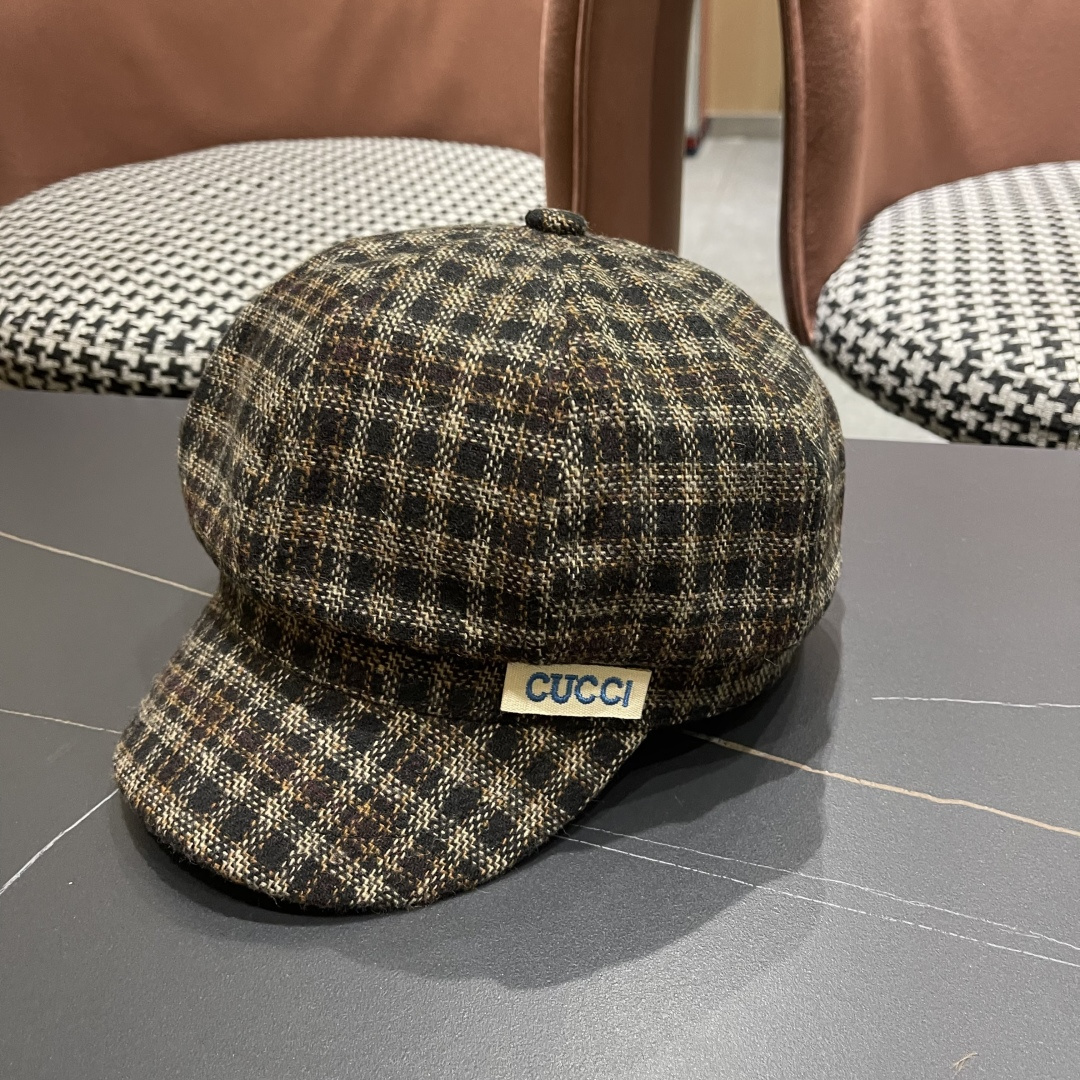 古奇 英伦风格纹贝雷帽子女春秋2025新款大头围百搭显脸小报童画家帽子