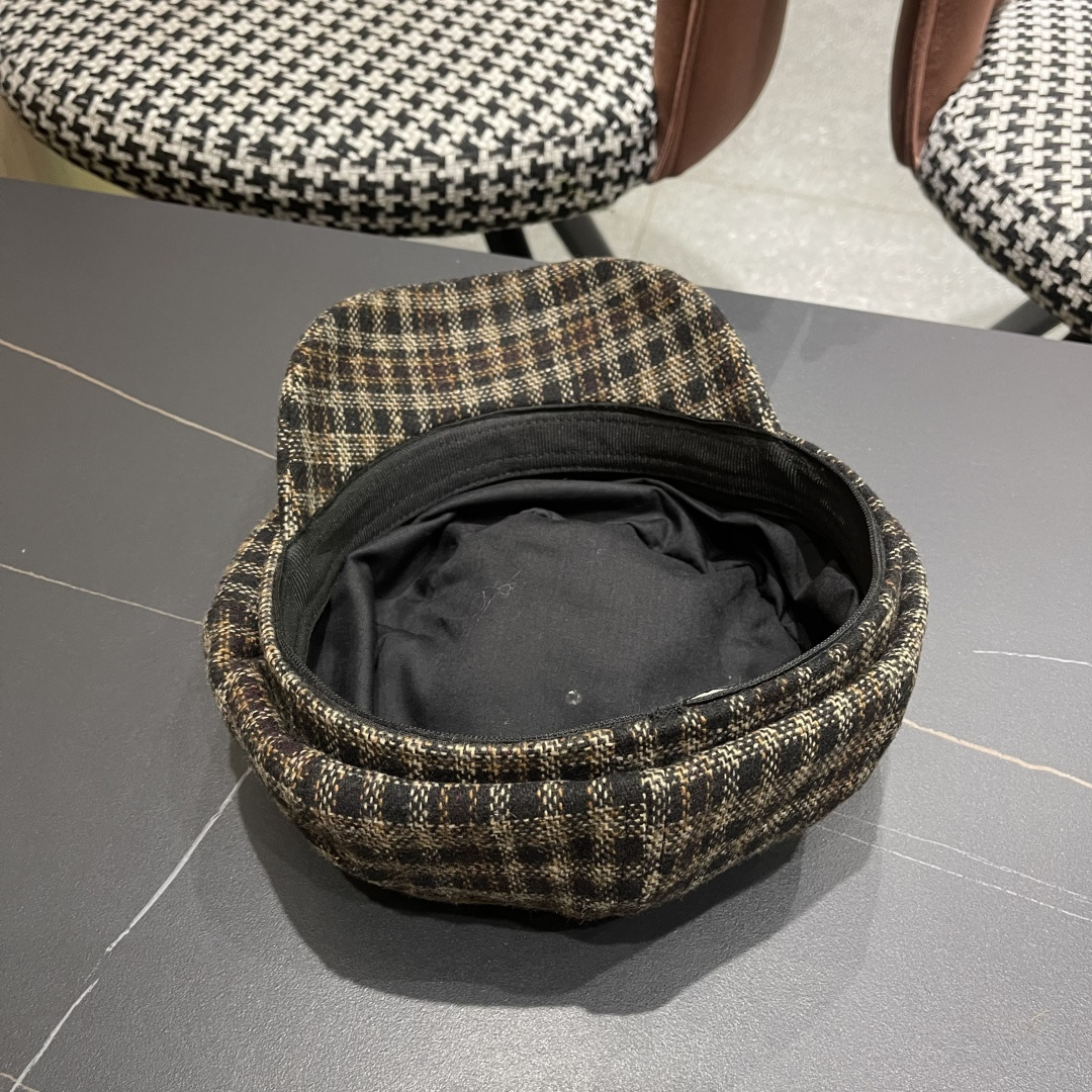 古奇 英伦风格纹贝雷帽子女春秋2025新款大头围百搭显脸小报童画家帽子