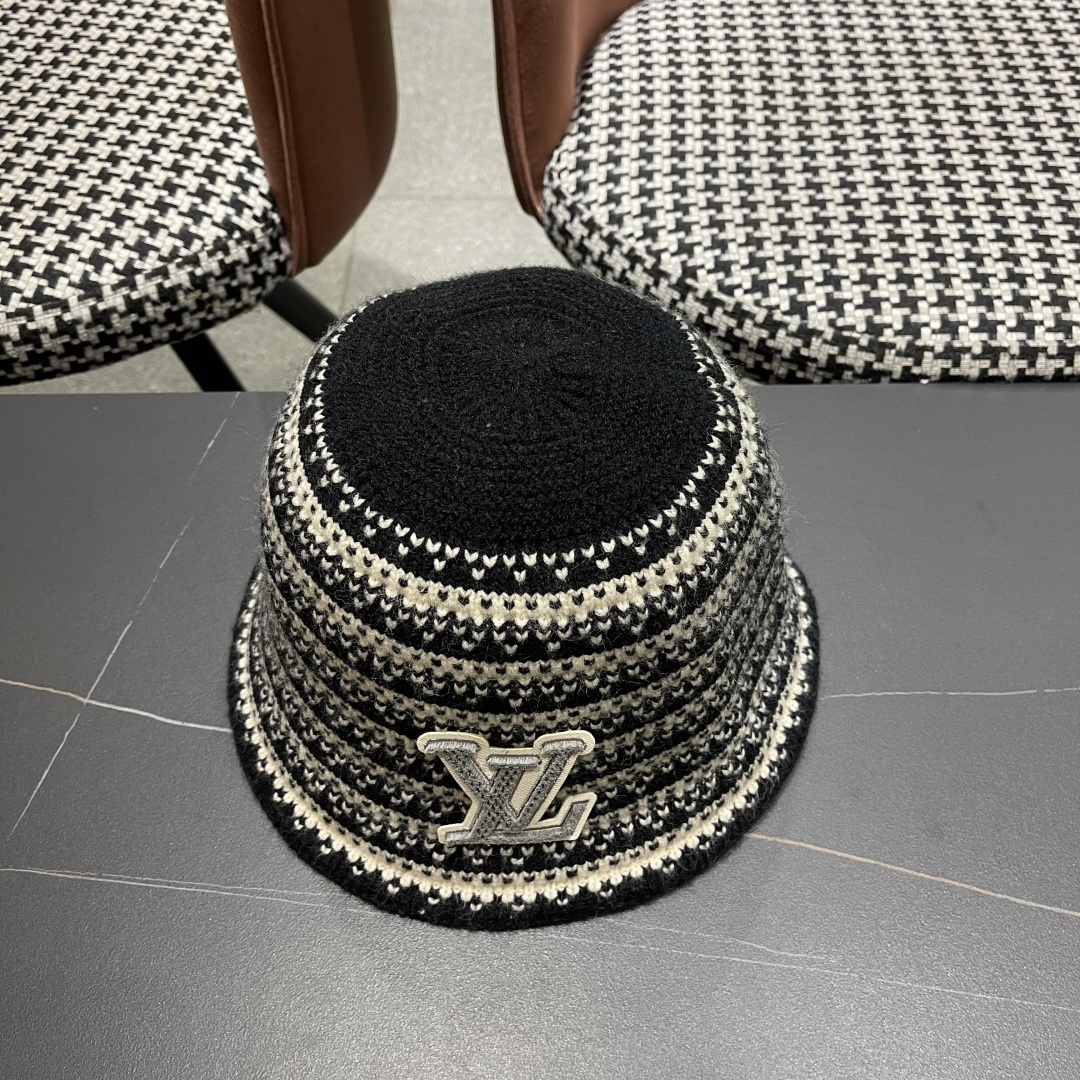 Lv路易威登 韩国进口时尚编织盆帽女春夏季透气遮阳帽子文艺条纹水桶帽渔夫帽