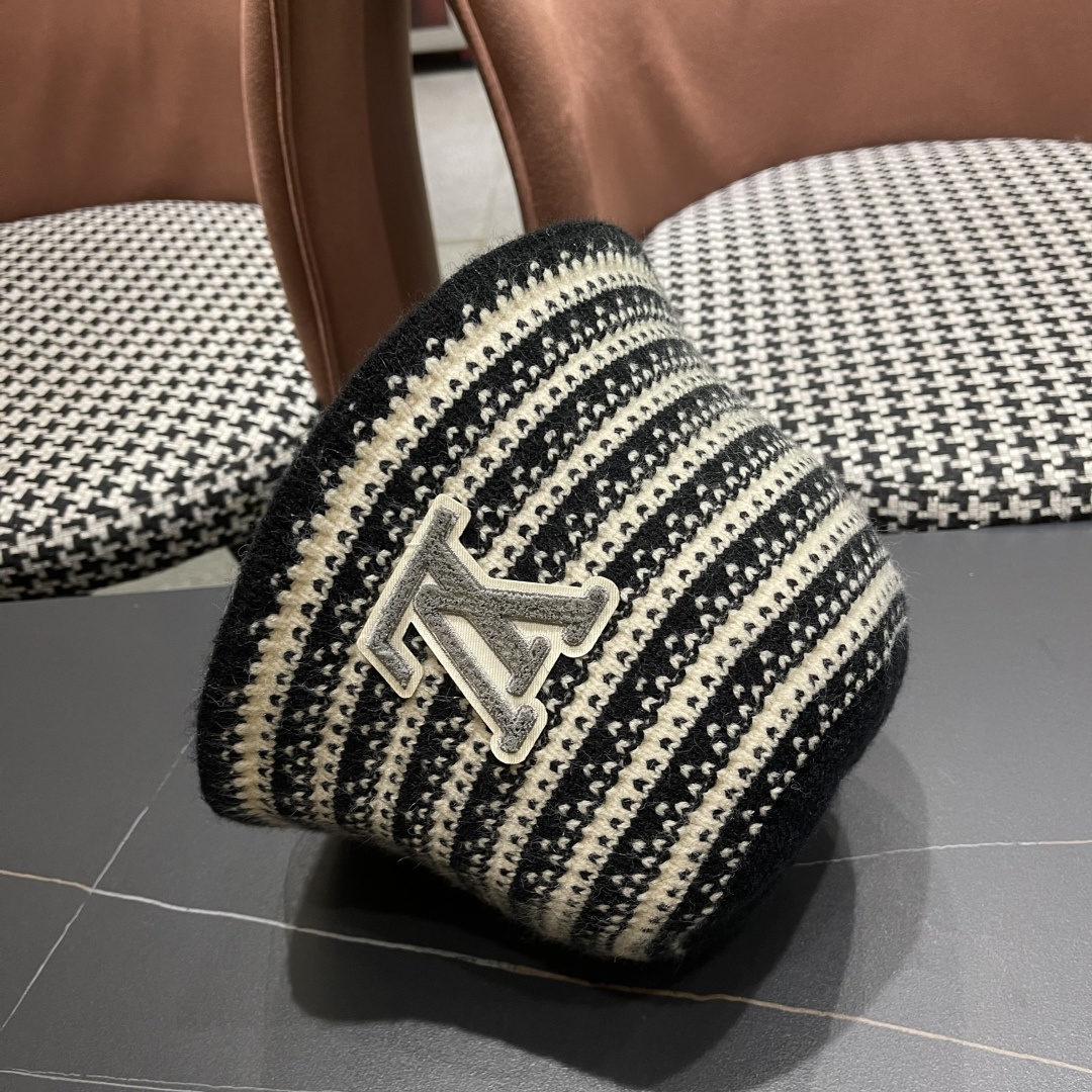 Lv路易威登 韩国进口时尚编织盆帽女春夏季透气遮阳帽子文艺条纹水桶帽渔夫帽