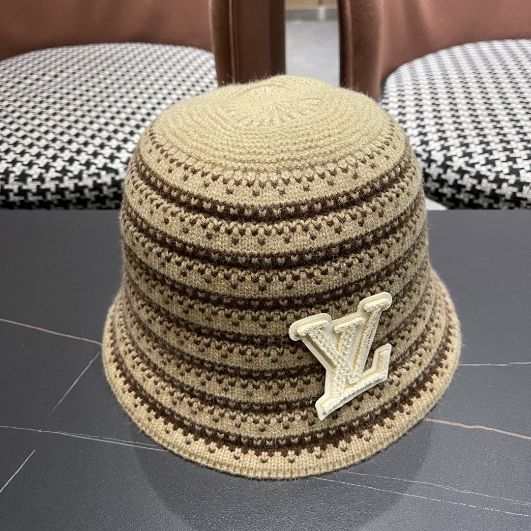 Lv路易威登 韩国进口时尚编织盆帽女春夏季透气遮阳帽子文艺条纹水桶帽渔夫帽