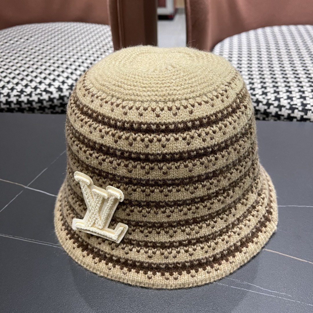 Lv路易威登 韩国进口时尚编织盆帽女春夏季透气遮阳帽子文艺条纹水桶帽渔夫帽