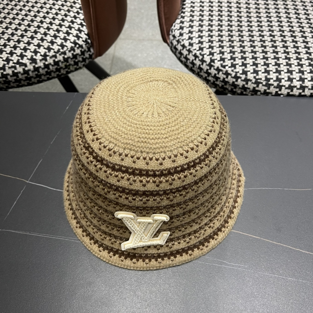 Lv路易威登 韩国进口时尚编织盆帽女春夏季透气遮阳帽子文艺条纹水桶帽渔夫帽