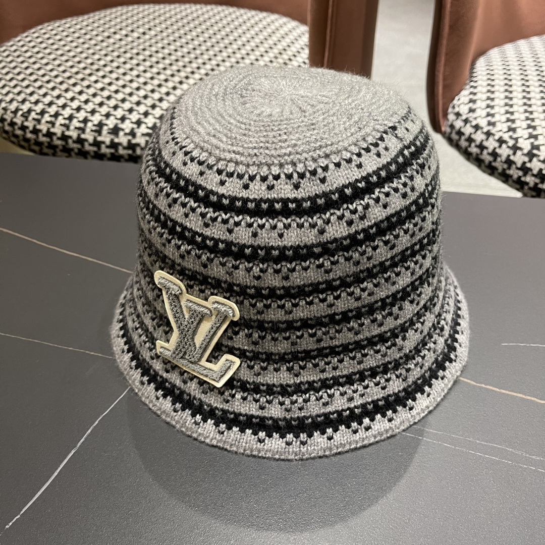 Lv路易威登 韩国进口时尚编织盆帽女春夏季透气遮阳帽子文艺条纹水桶帽渔夫帽