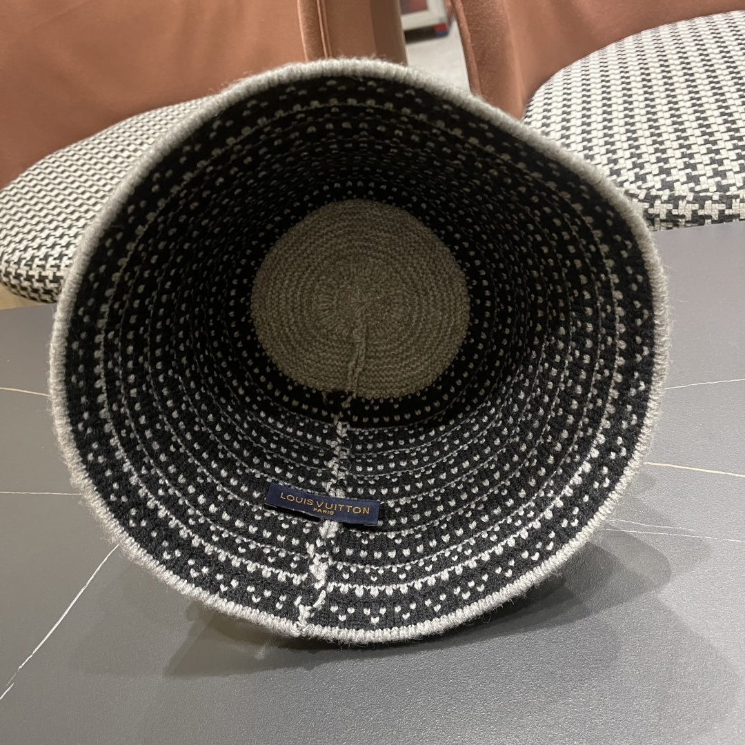 Lv路易威登 韩国进口时尚编织盆帽女春夏季透气遮阳帽子文艺条纹水桶帽渔夫帽