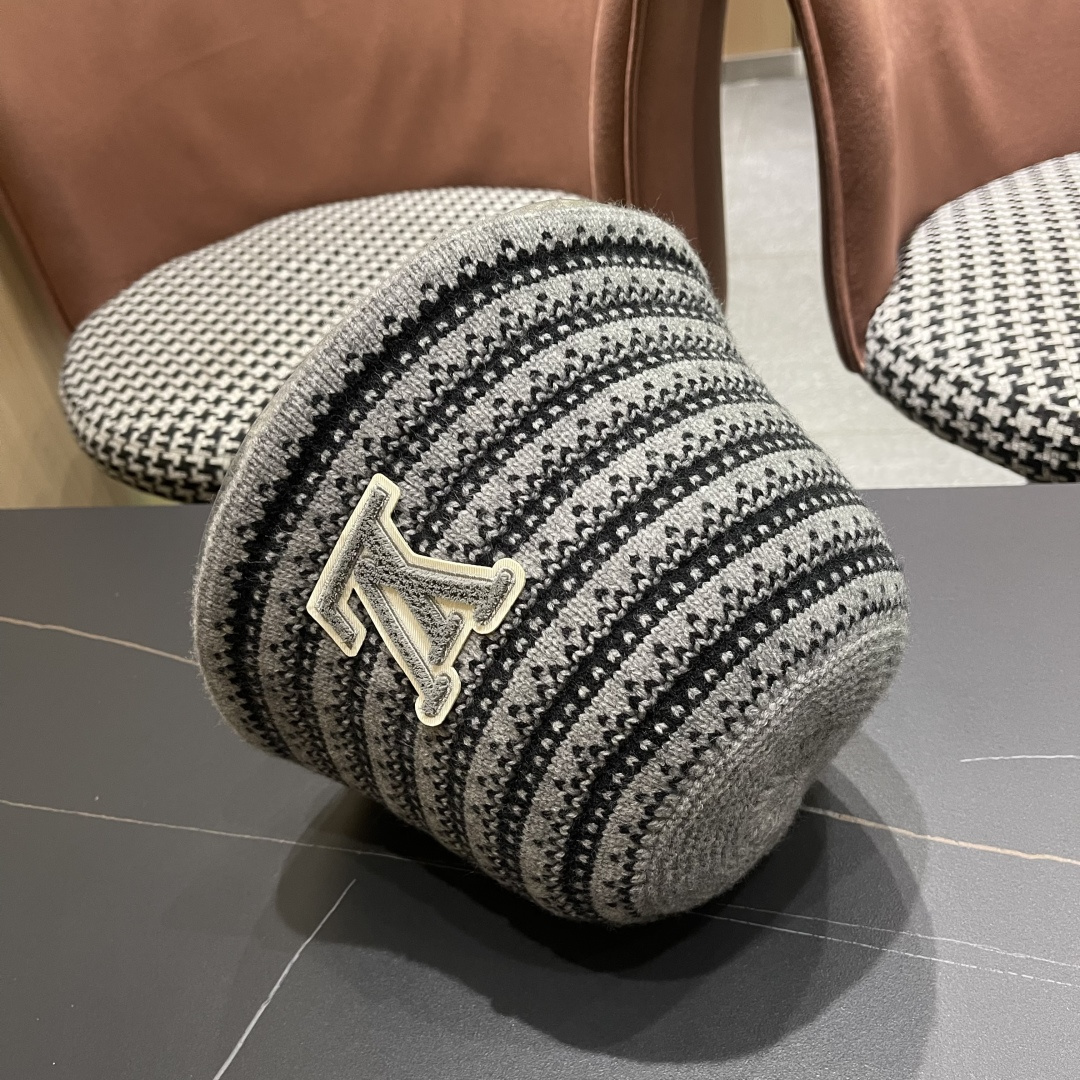 Lv路易威登 韩国进口时尚编织盆帽女春夏季透气遮阳帽子文艺条纹水桶帽渔夫帽