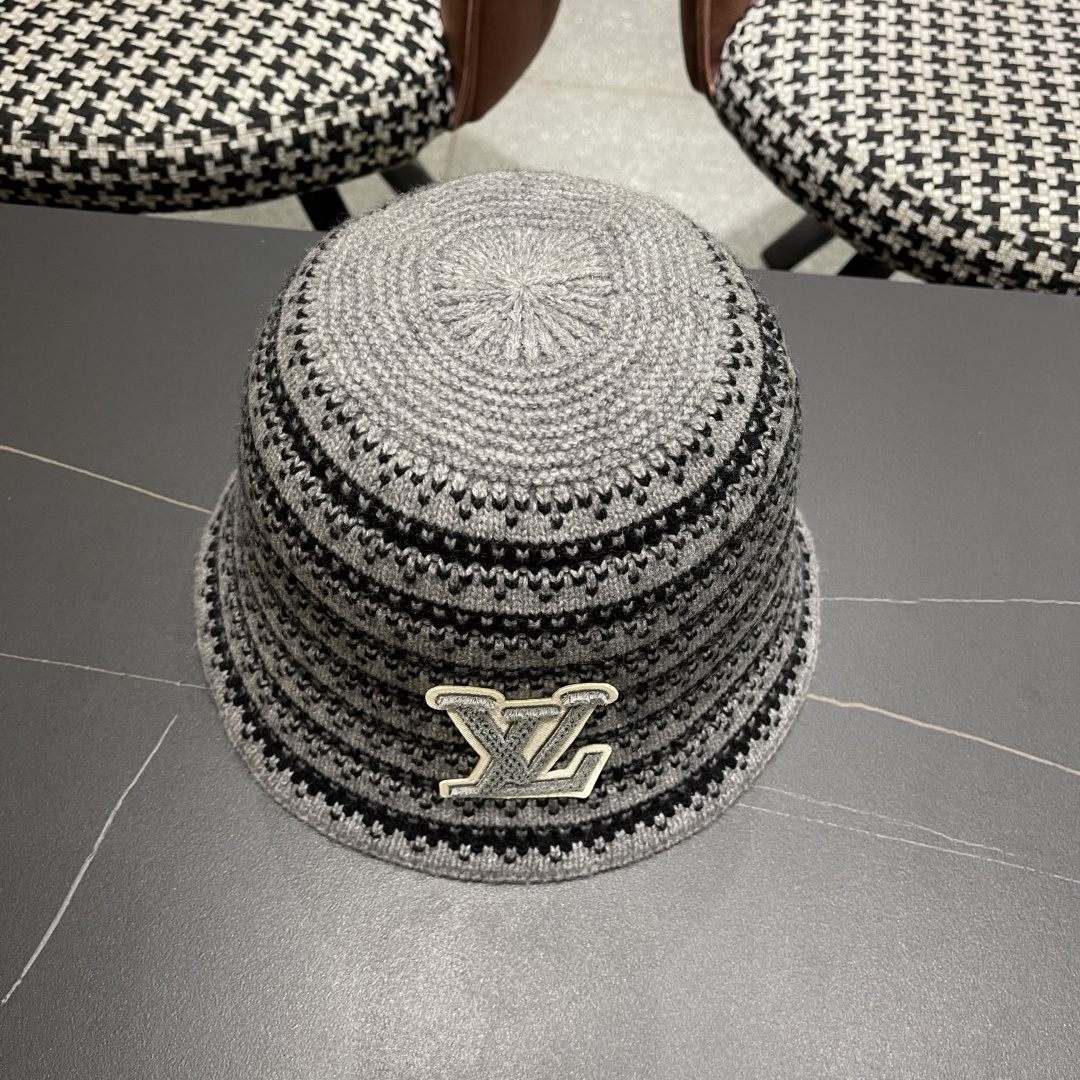 Lv路易威登 韩国进口时尚编织盆帽女春夏季透气遮阳帽子文艺条纹水桶帽渔夫帽