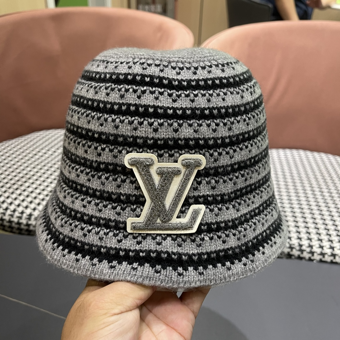 Lv路易威登 韩国进口时尚编织盆帽女春夏季透气遮阳帽子文艺条纹水桶帽渔夫帽