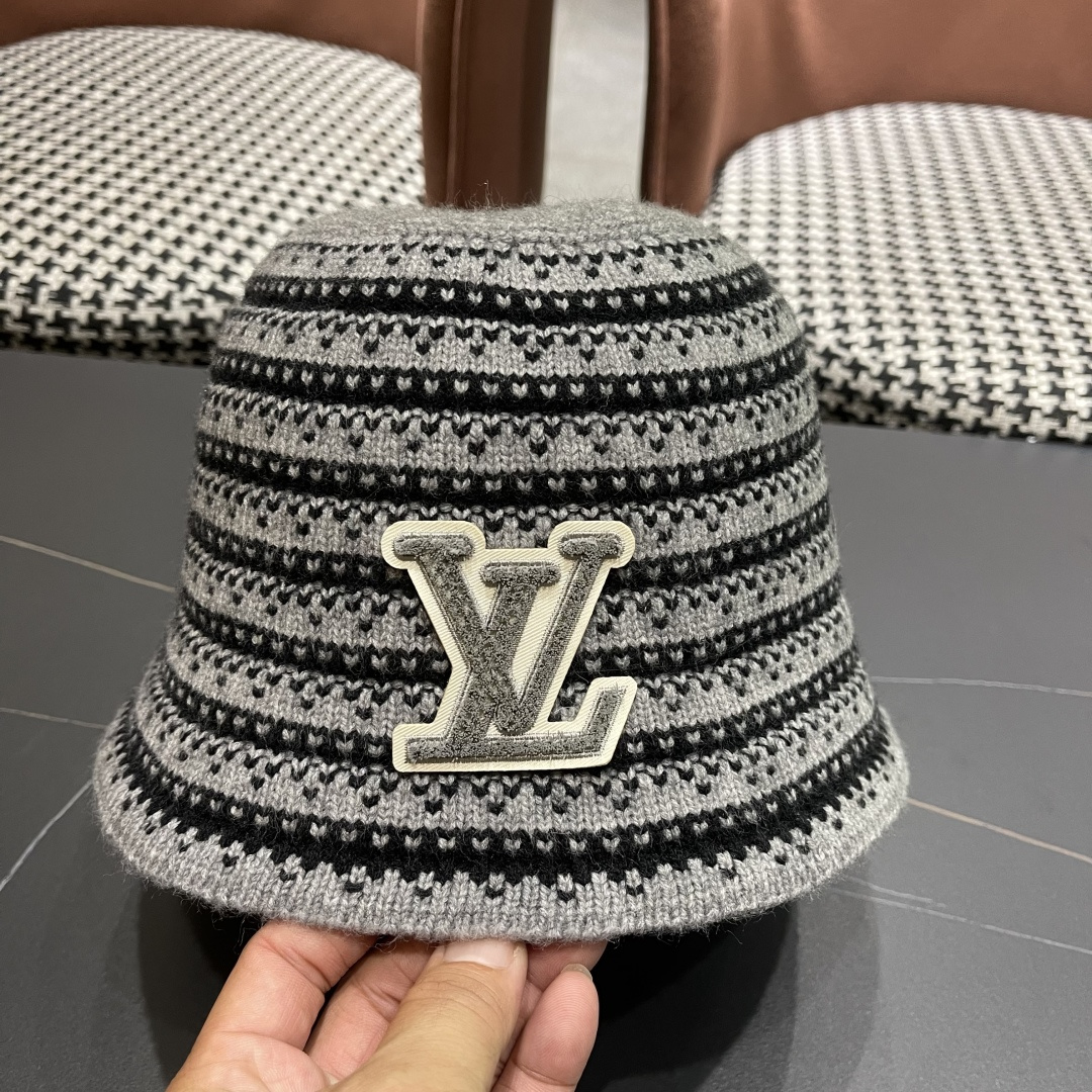 Lv路易威登 韩国进口时尚编织盆帽女春夏季透气遮阳帽子文艺条纹水桶帽渔夫帽