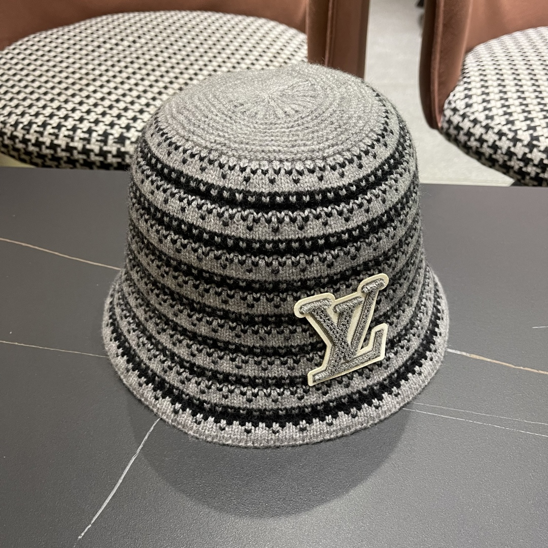 Lv路易威登 韩国进口时尚编织盆帽女春夏季透气遮阳帽子文艺条纹水桶帽渔夫帽