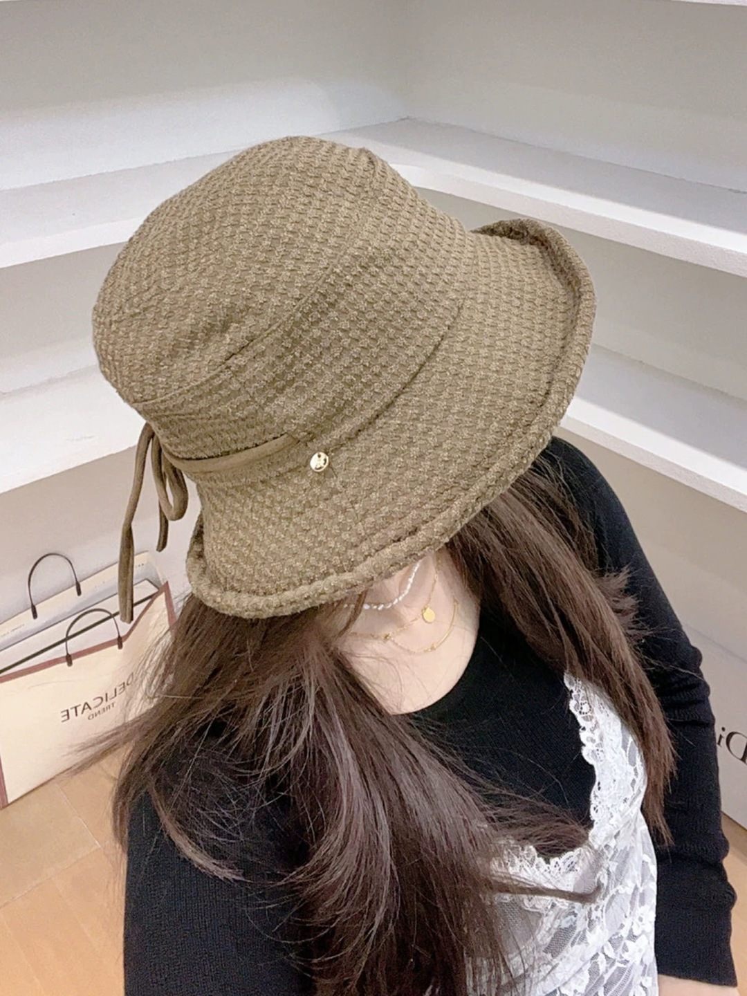 赛琳 2025新款韩版渔夫帽子女早秋时尚遮脸宽檐盆帽显脸小蝴蝶结防晒帽