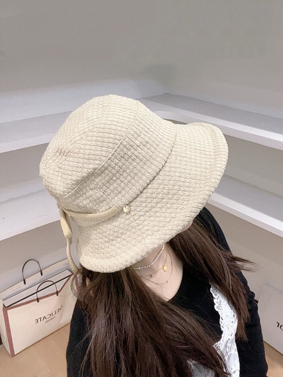 赛琳 2025新款韩版渔夫帽子女早秋时尚遮脸宽檐盆帽显脸小蝴蝶结防晒帽