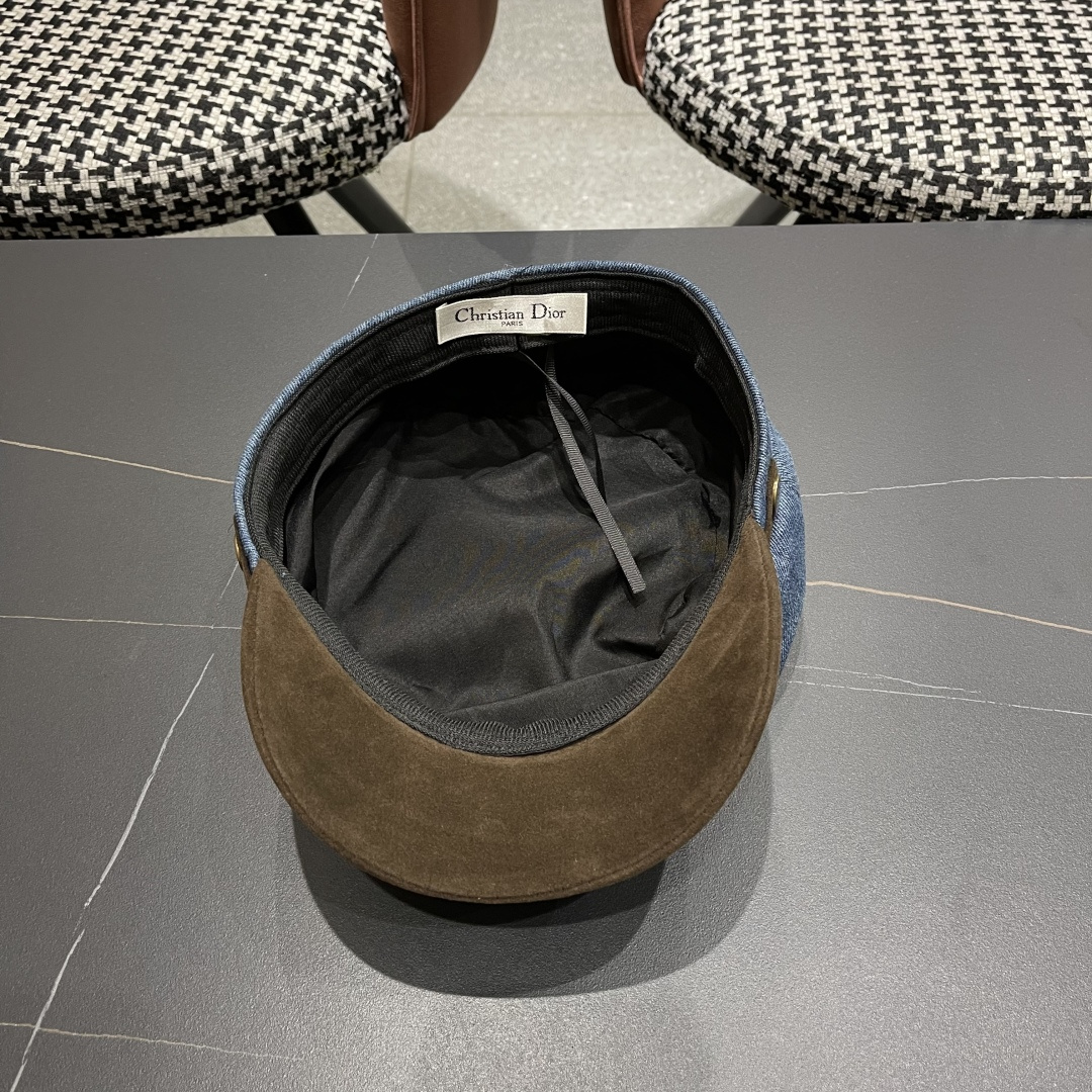 迪奥 新款百搭英伦风海军帽水洗牛仔布复古报童贝雷帽女秋冬八角帽