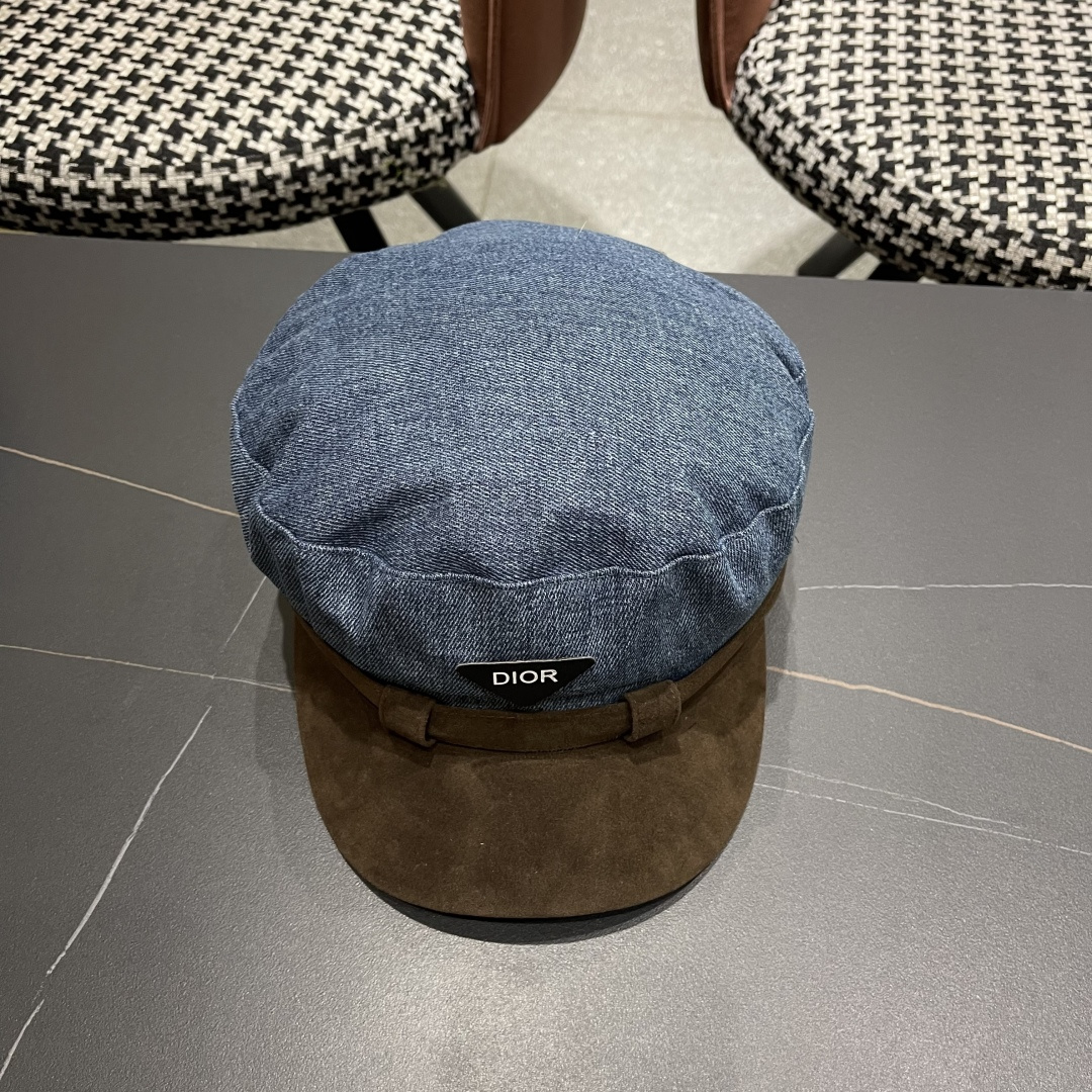 迪奥 新款百搭英伦风海军帽水洗牛仔布复古报童贝雷帽女秋冬八角帽