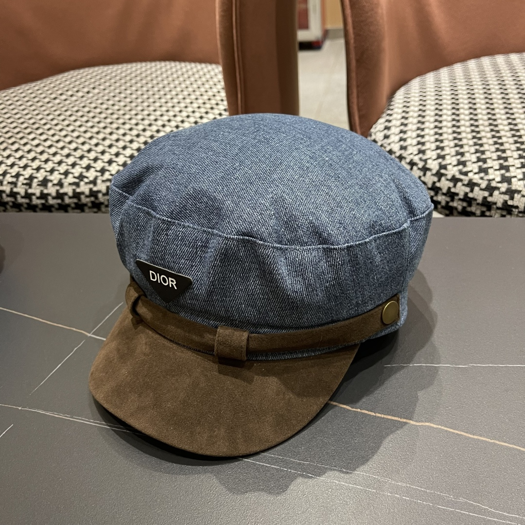 迪奥 新款百搭英伦风海军帽水洗牛仔布复古报童贝雷帽女秋冬八角帽