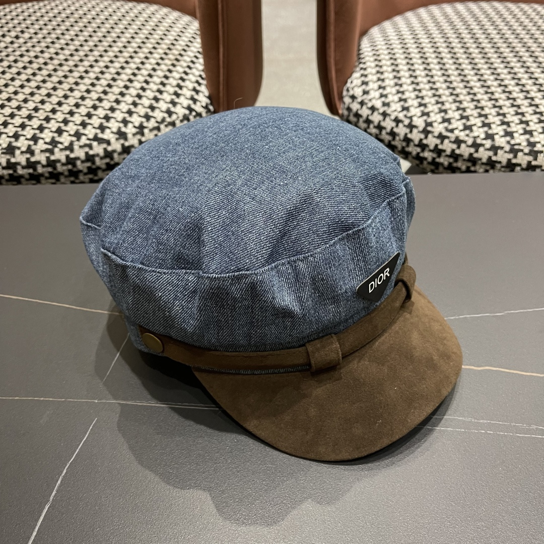 迪奥 新款百搭英伦风海军帽水洗牛仔布复古报童贝雷帽女秋冬八角帽