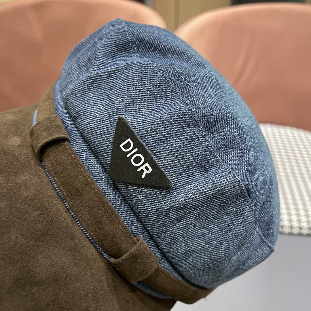 迪奥 新款百搭英伦风海军帽水洗牛仔布复古报童贝雷帽女秋冬八角帽