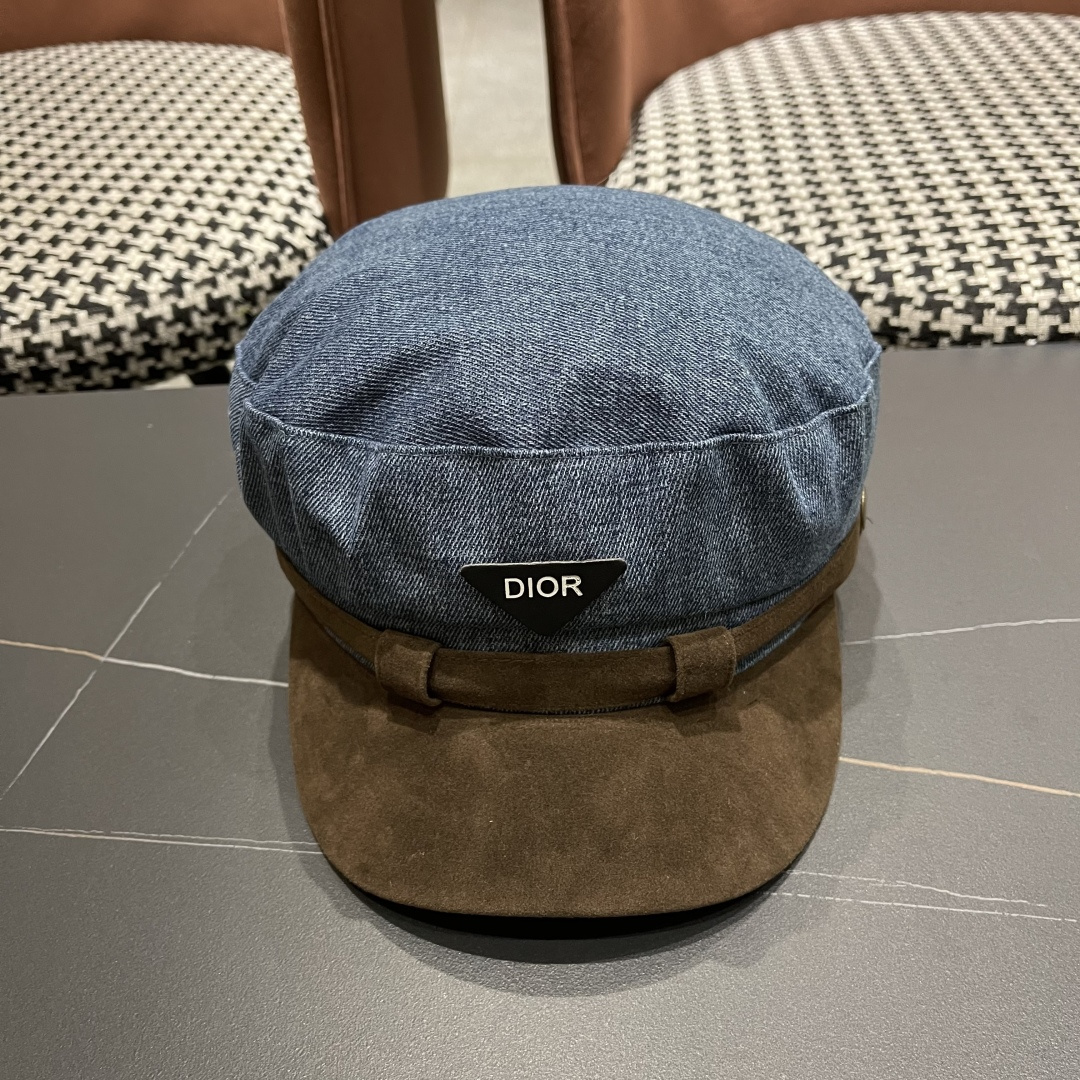 迪奥 新款百搭英伦风海军帽水洗牛仔布复古报童贝雷帽女秋冬八角帽