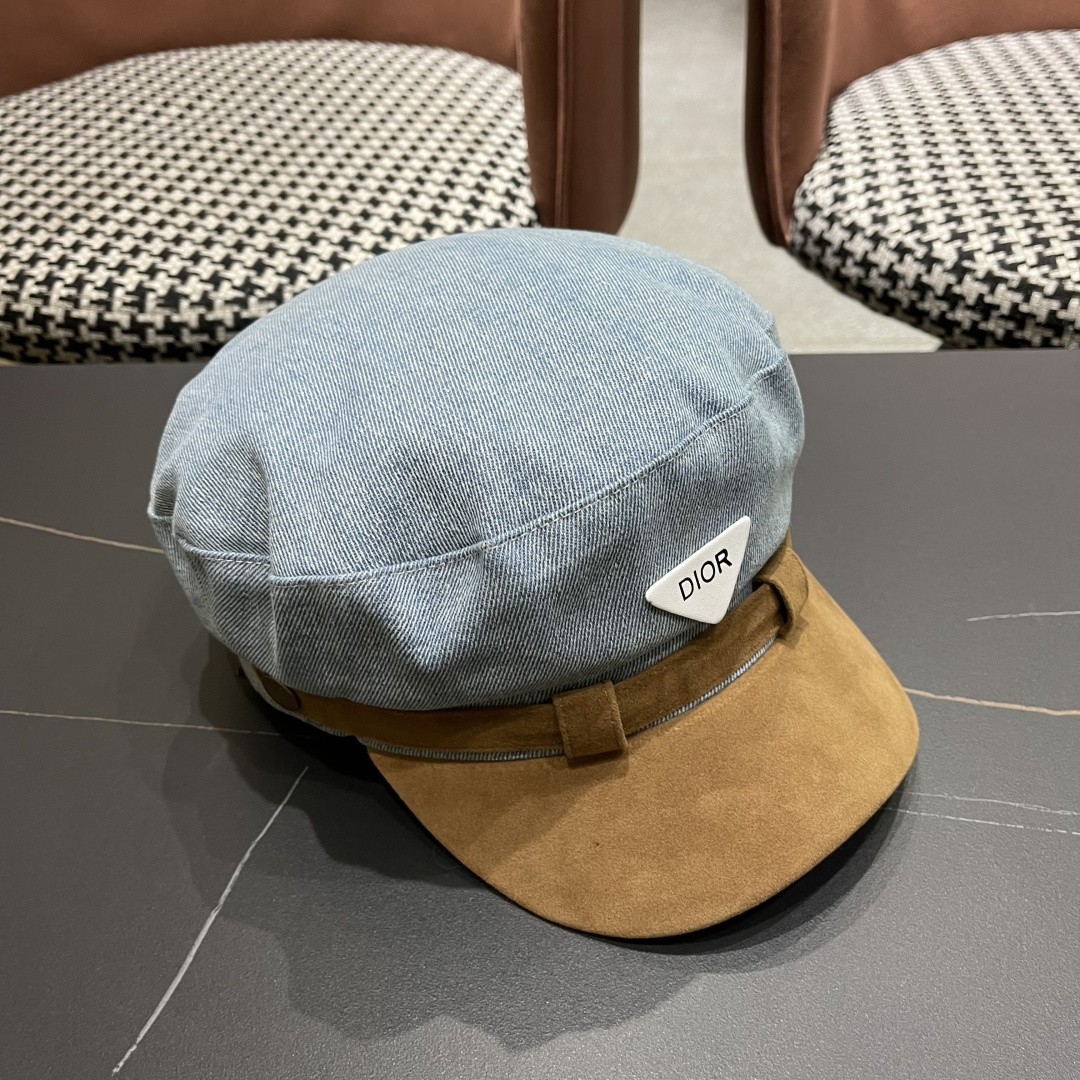 迪奥 新款百搭英伦风海军帽水洗牛仔布复古报童贝雷帽女秋冬八角帽
