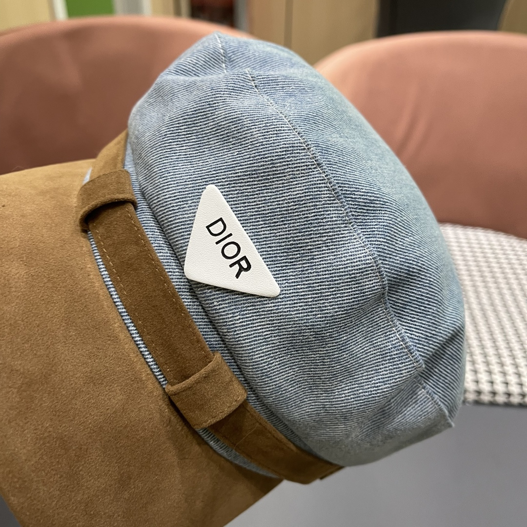 迪奥 新款百搭英伦风海军帽水洗牛仔布复古报童贝雷帽女秋冬八角帽