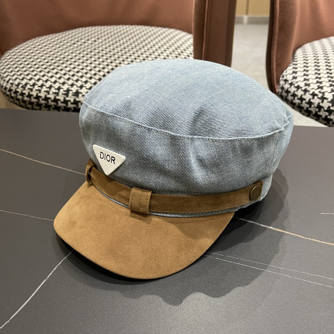 迪奥 新款百搭英伦风海军帽水洗牛仔布复古报童贝雷帽女秋冬八角帽