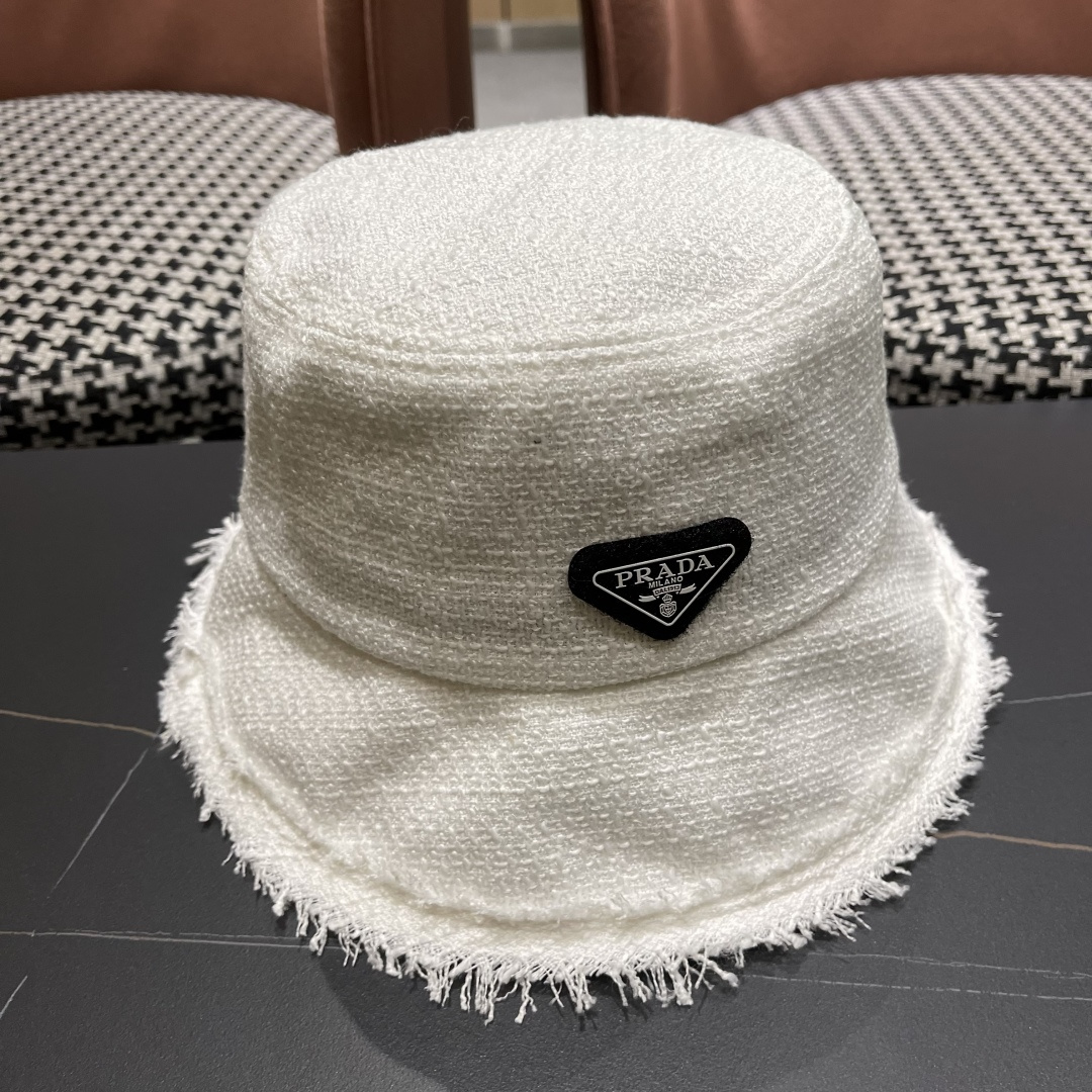 普拉达Prada早秋渔夫帽 显脸小防晒遮阳盆帽显脸小百搭文艺