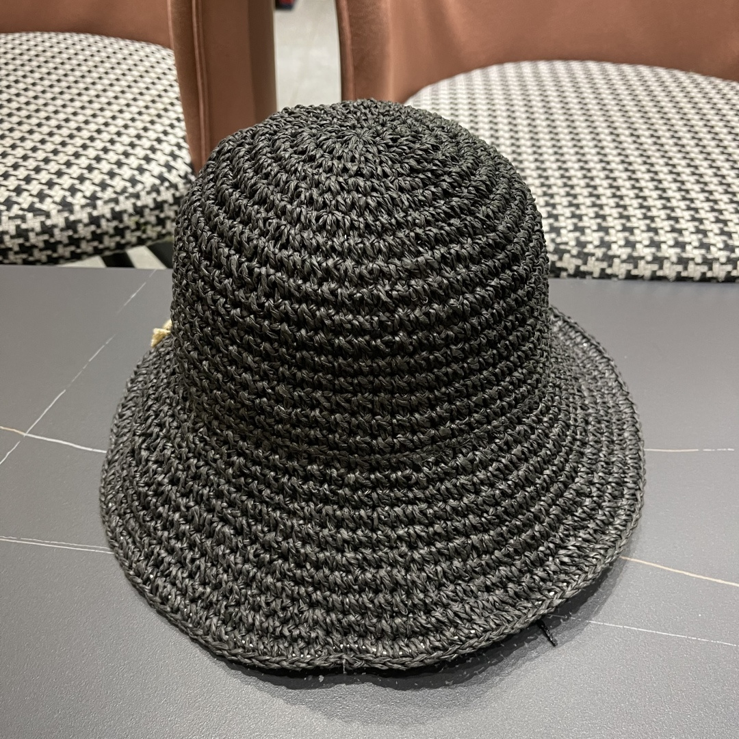 普拉达 渔夫帽女款夏季海边沙滩度假大帽檐法式草帽防晒防紫外线遮阳帽子