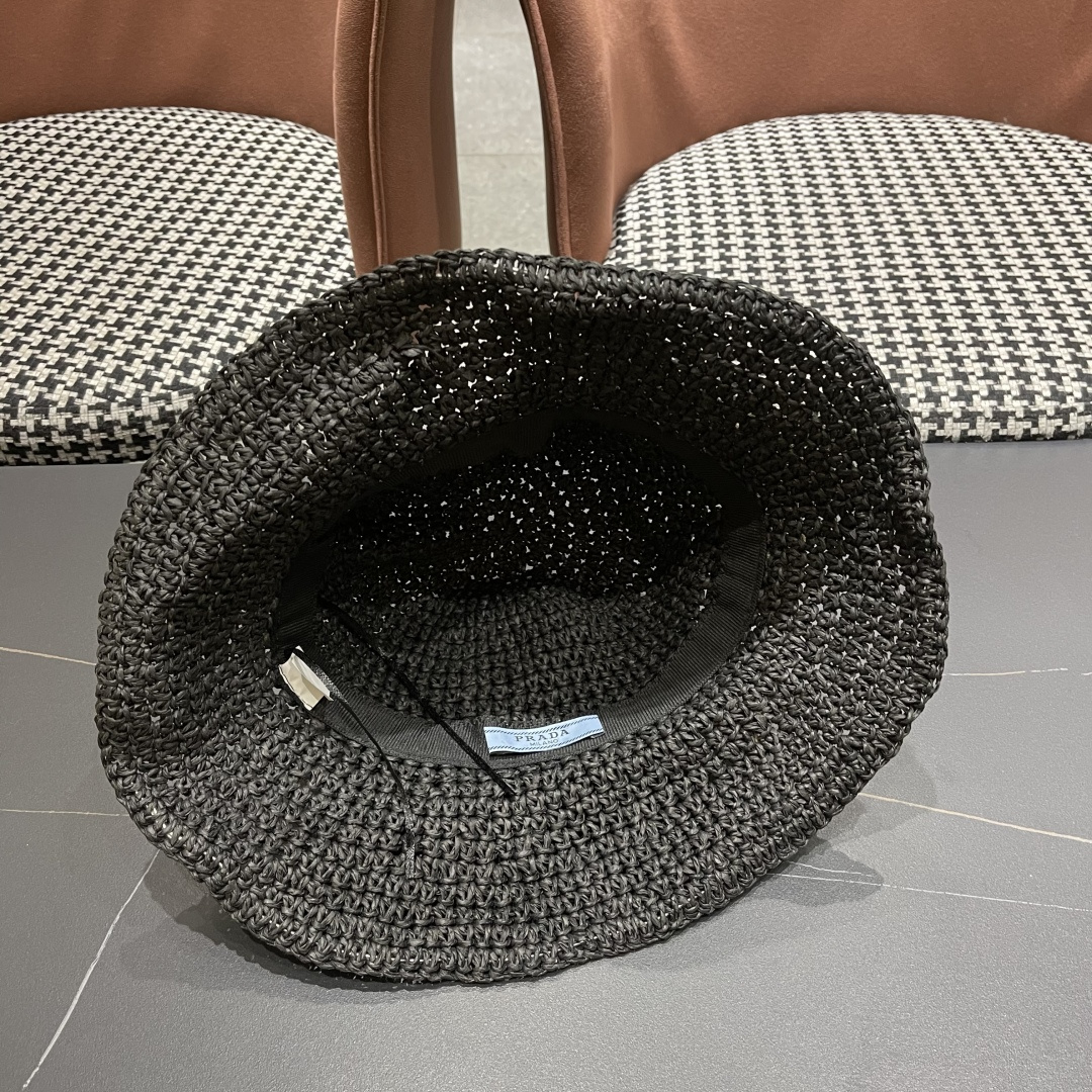 普拉达 渔夫帽女款夏季海边沙滩度假大帽檐法式草帽防晒防紫外线遮阳帽子