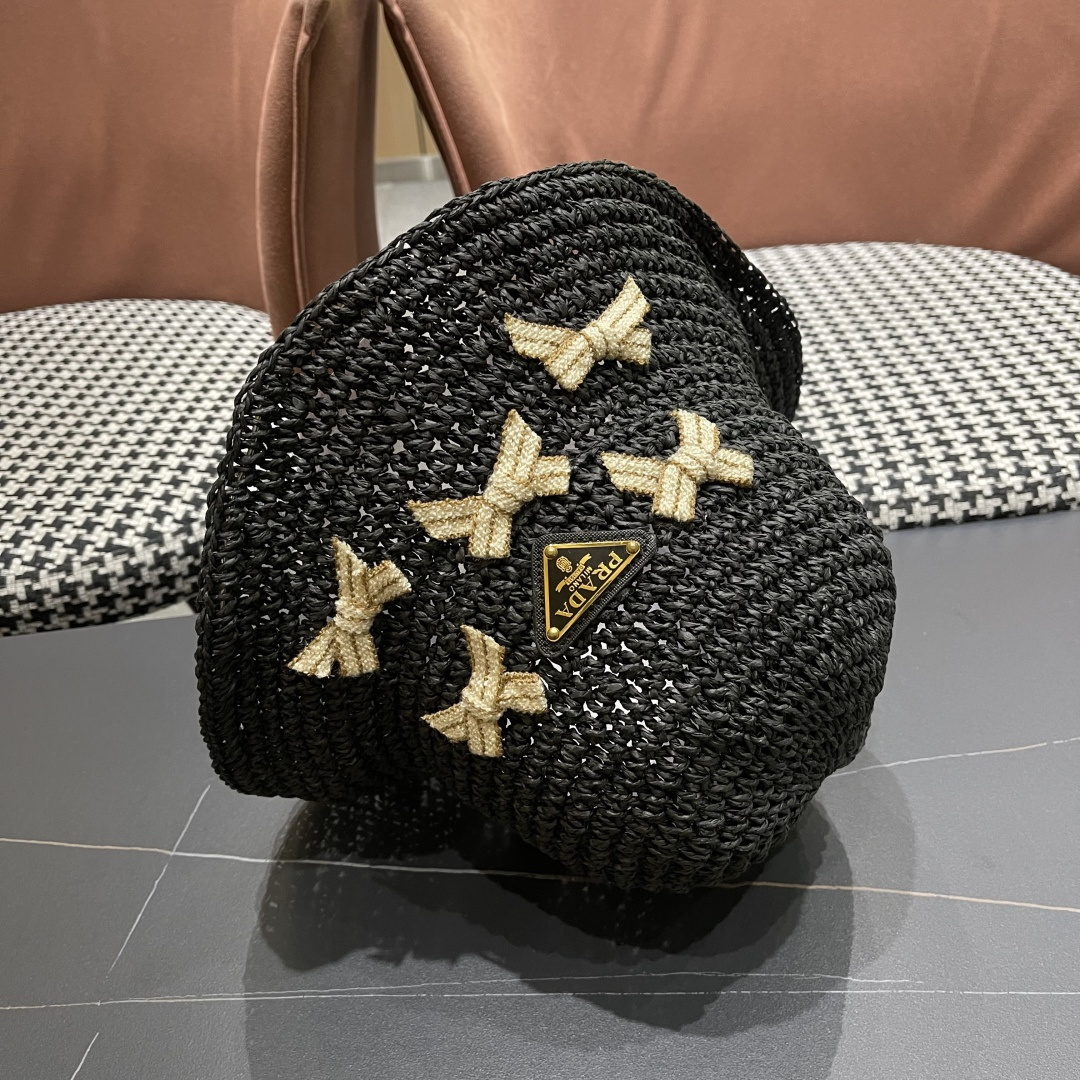 普拉达 渔夫帽女款夏季海边沙滩度假大帽檐法式草帽防晒防紫外线遮阳帽子