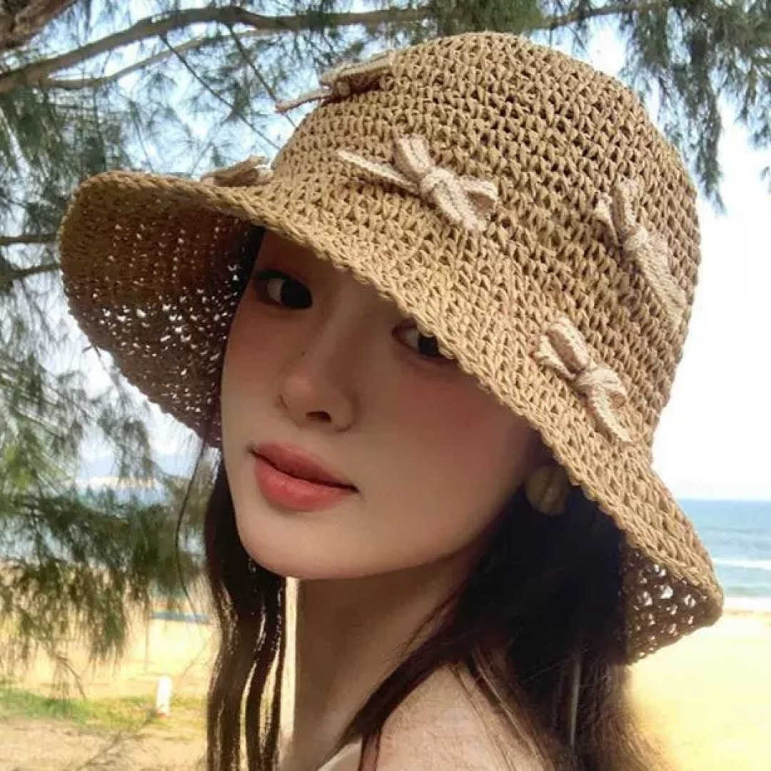 普拉达 渔夫帽女款夏季海边沙滩度假大帽檐法式草帽防晒防紫外线遮阳帽子